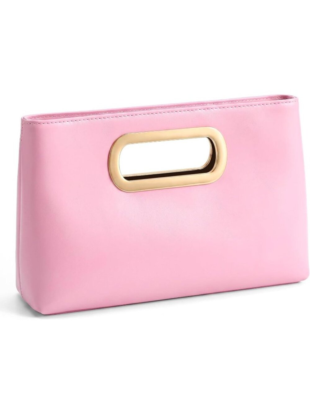 Womens Pink Clutch Handbag Modern Faux Leather with Metal Handle Evening Bag
